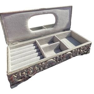 Vintage 1992 GODINGER SILVER Plated 9" X 3-7/8" Floral High Relief Jewelry Box